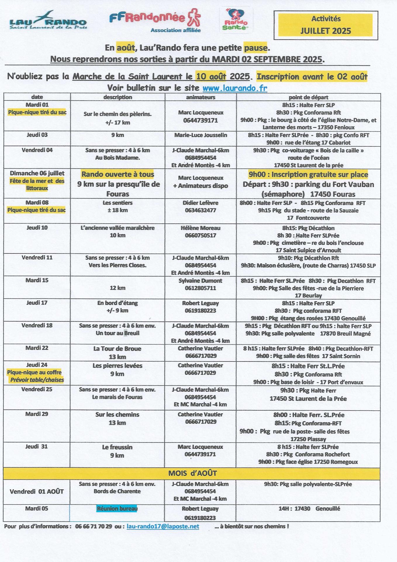 Activites juillet 2025