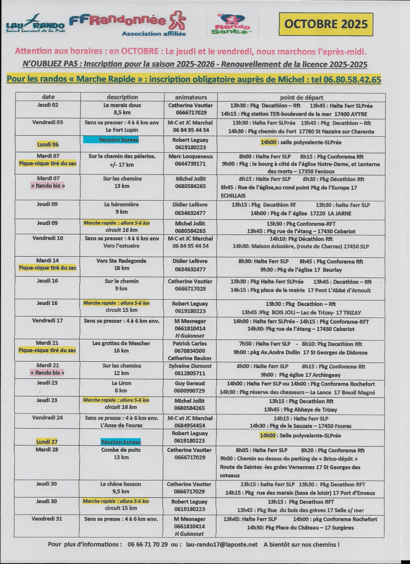Activites octobre 2025
