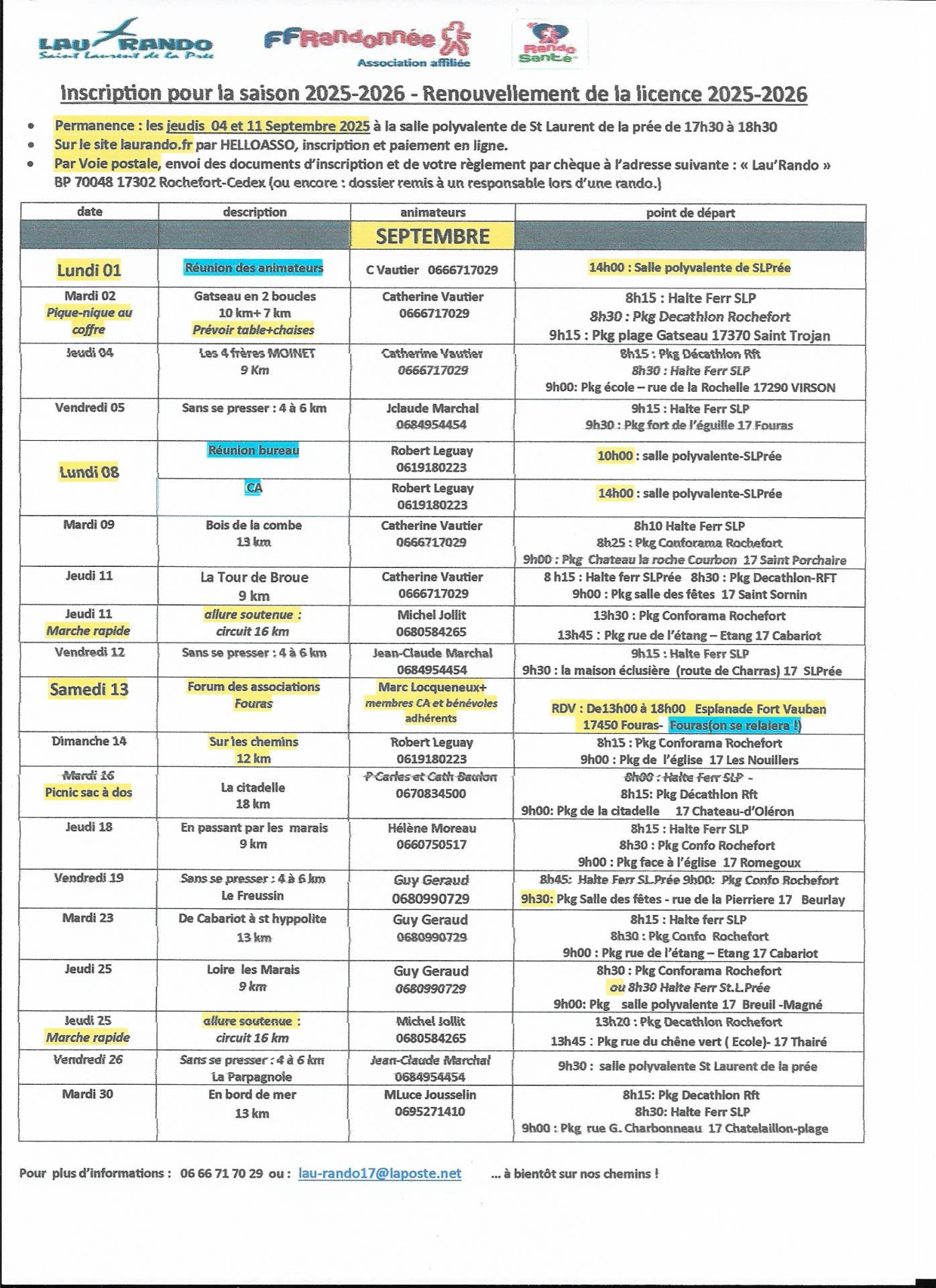 Activites septembre 2025