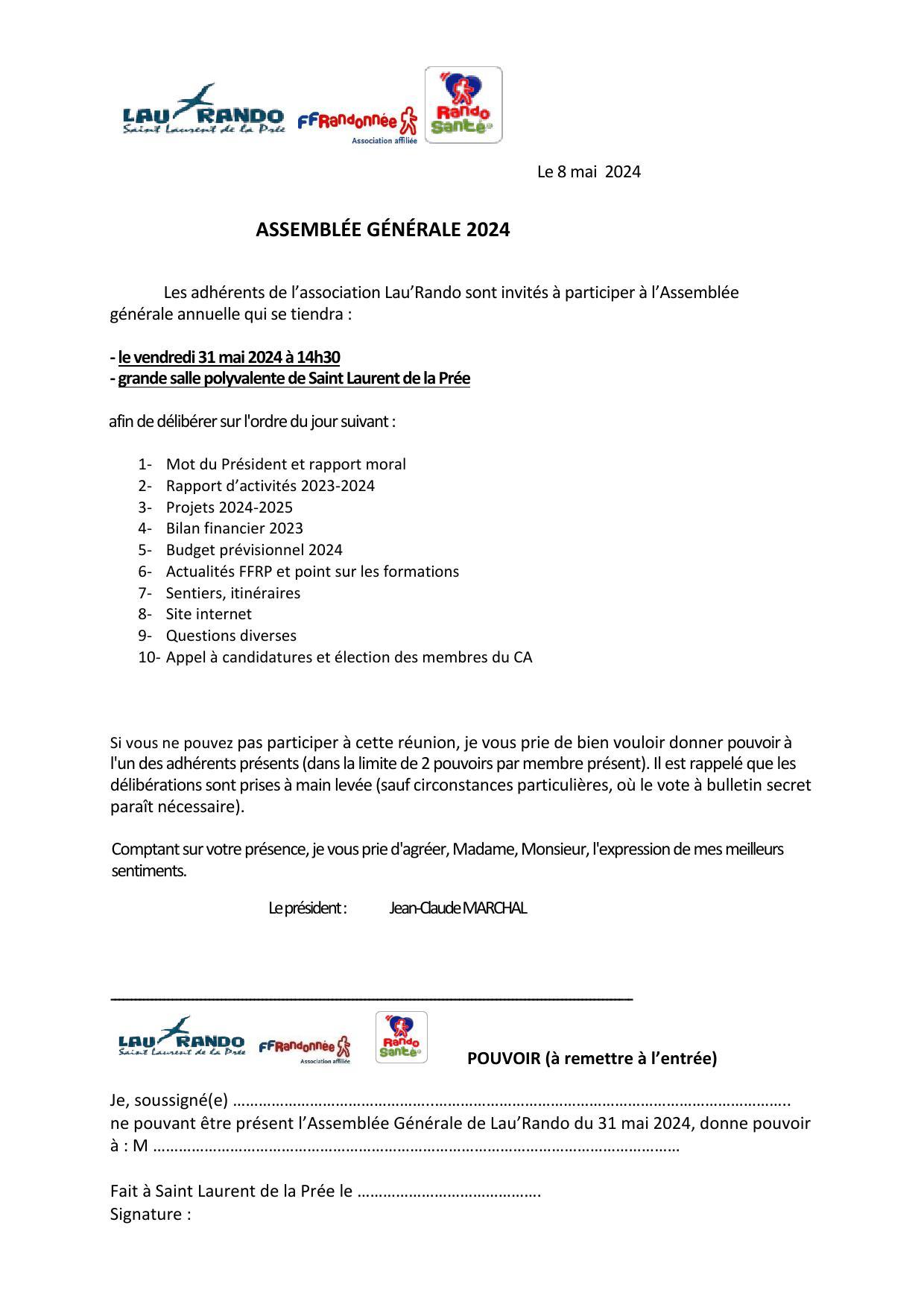 Convocation assemblee generale 2024